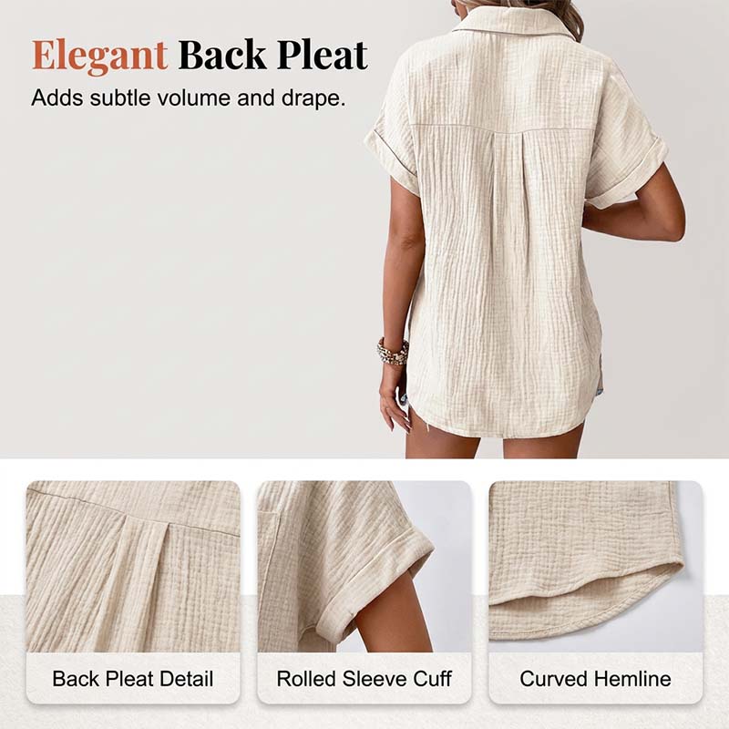 Chemise décontractée à manches courtes et boutons pour femme