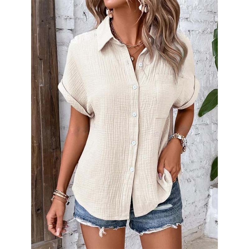 Chemise décontractée à manches courtes et boutons pour femme