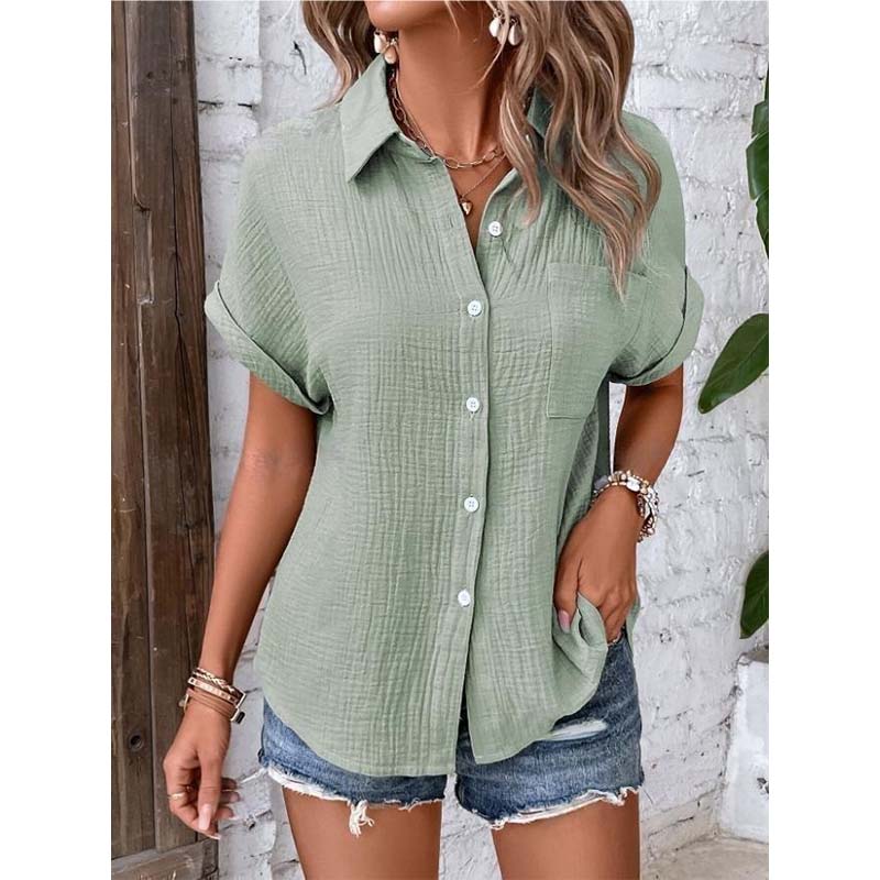 Chemise décontractée à manches courtes et boutons pour femme
