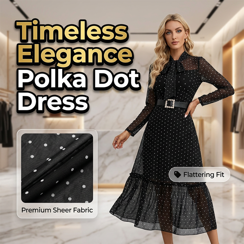 🎀 Nouveauté 2026 ✨ Robe mi-longue élégante 👗 À pois et avec lacets