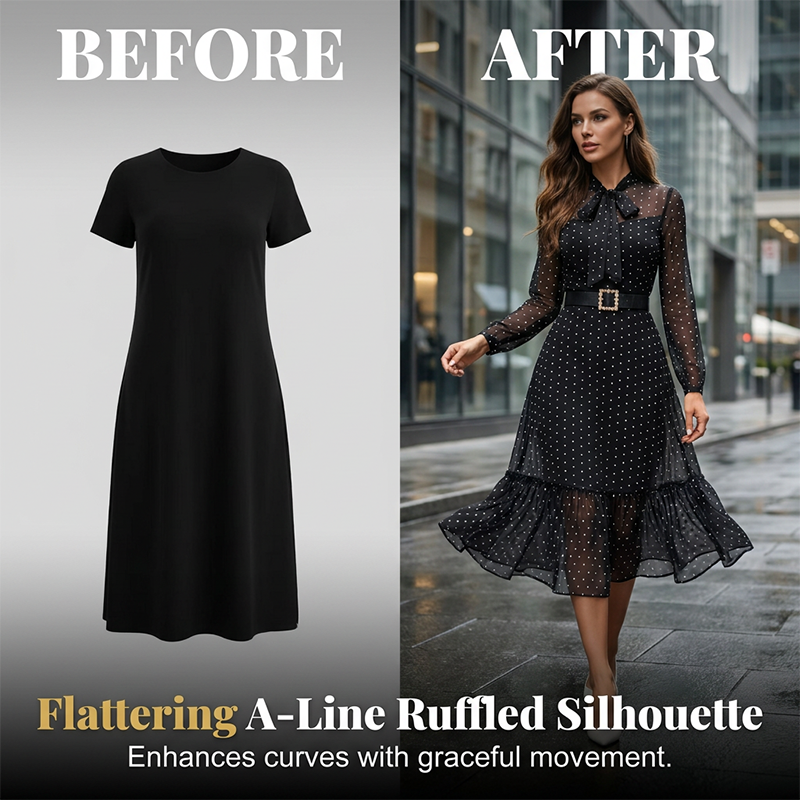 🎀 Nouveauté 2026 ✨ Robe mi-longue élégante 👗 À pois et avec lacets