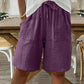 Short taille haute élastique en coton et lin pour femme