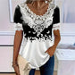 T-shirt Femme Col Rond avec Bordure en Dentelle