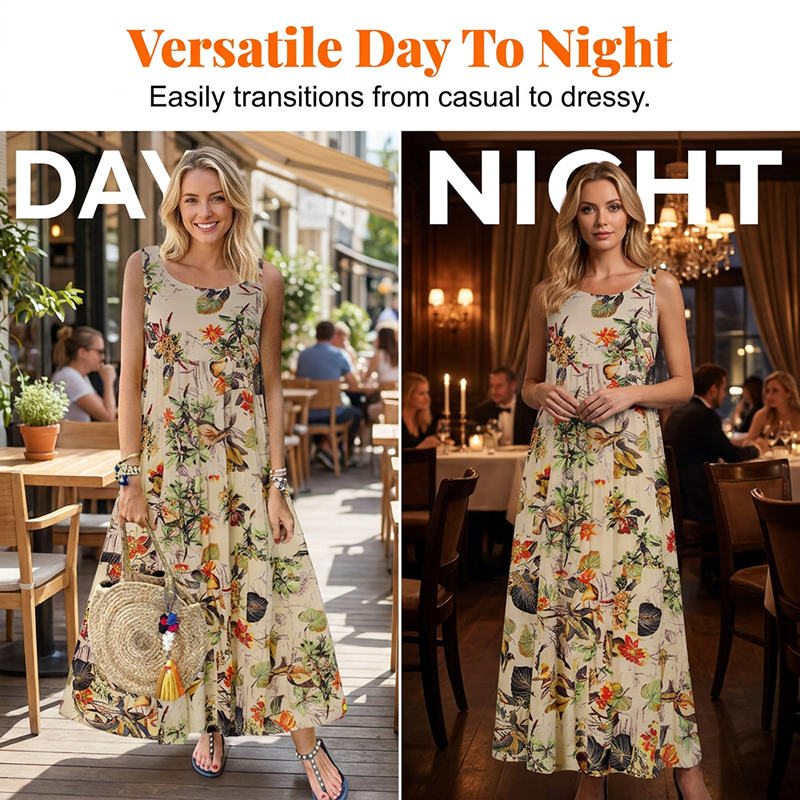Robe longue sans manches à motifs floraux