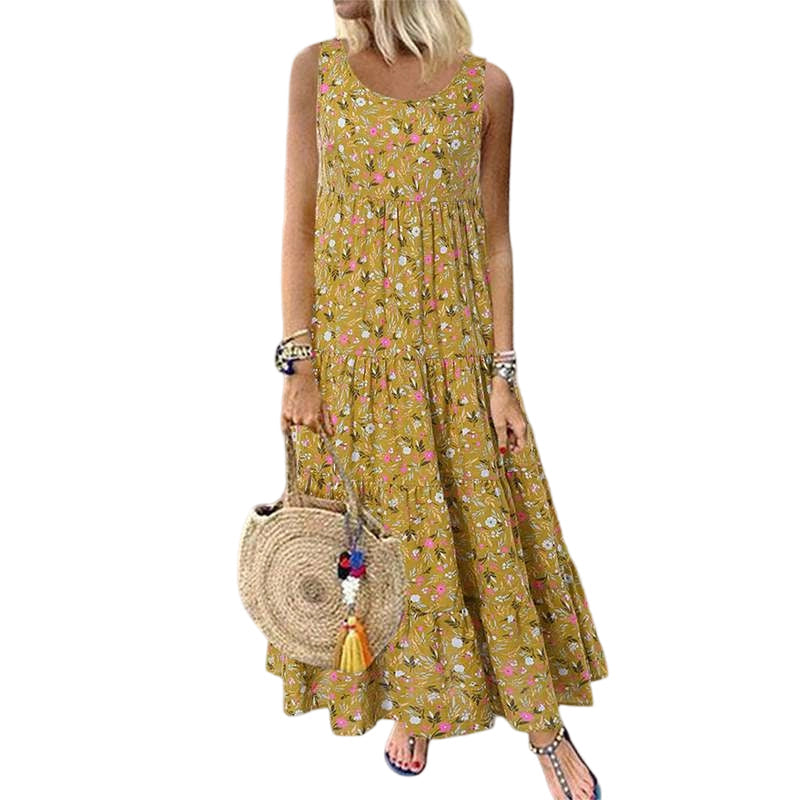 Robe longue sans manches à motifs floraux