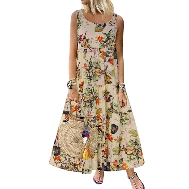 Robe longue sans manches à motifs floraux