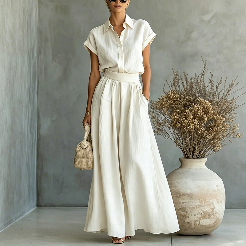 Ensemble élégant deux pièces chemise et pantalon large