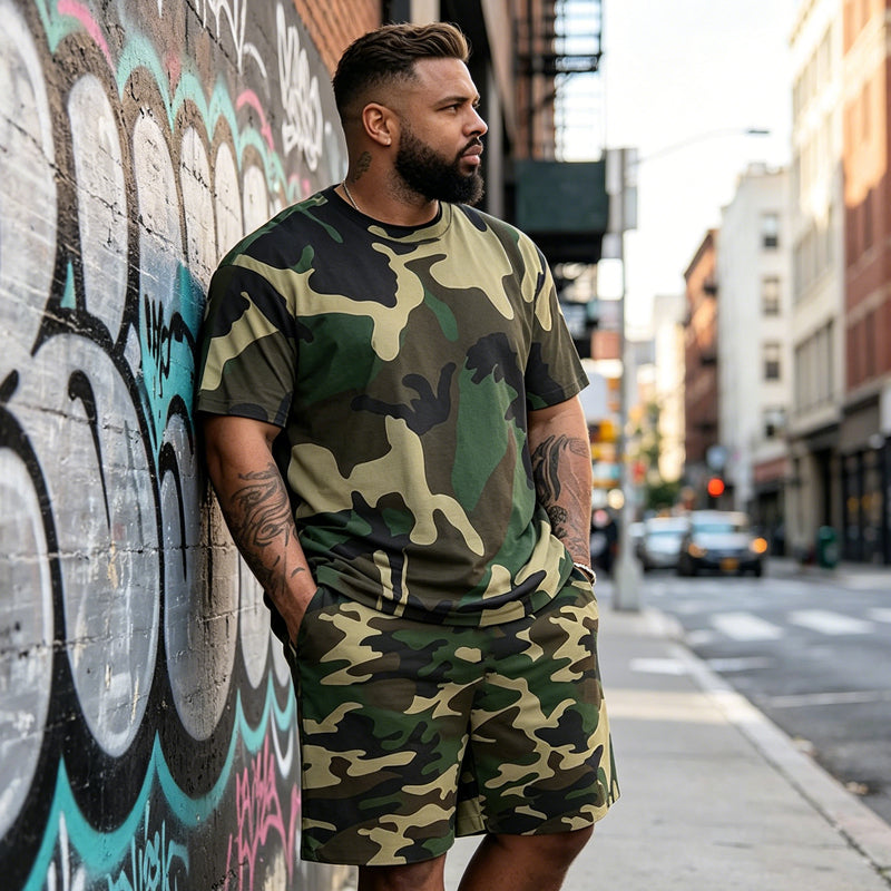 👕 50% DE RÉDUCTION ! 🌿 Ensemble T-shirt & Short imprimé camouflage pour hommes – Tissu en coton mélangé, coupe confortable et parfait pour l’extérieur, le sport ou les journées d’été décontractées 🩳