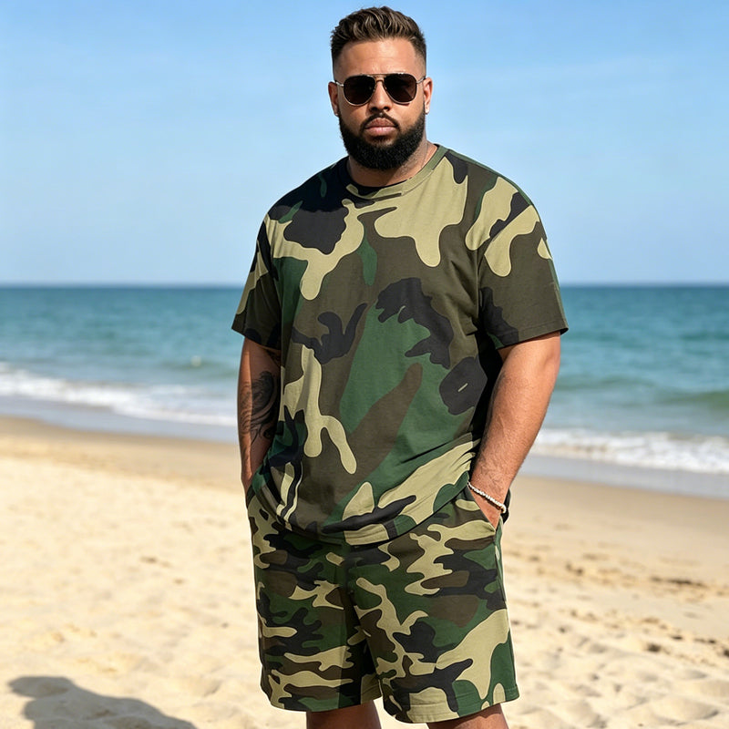 👕 50% DE RÉDUCTION ! 🌿 Ensemble T-shirt & Short imprimé camouflage pour hommes – Tissu en coton mélangé, coupe confortable et parfait pour l’extérieur, le sport ou les journées d’été décontractées 🩳