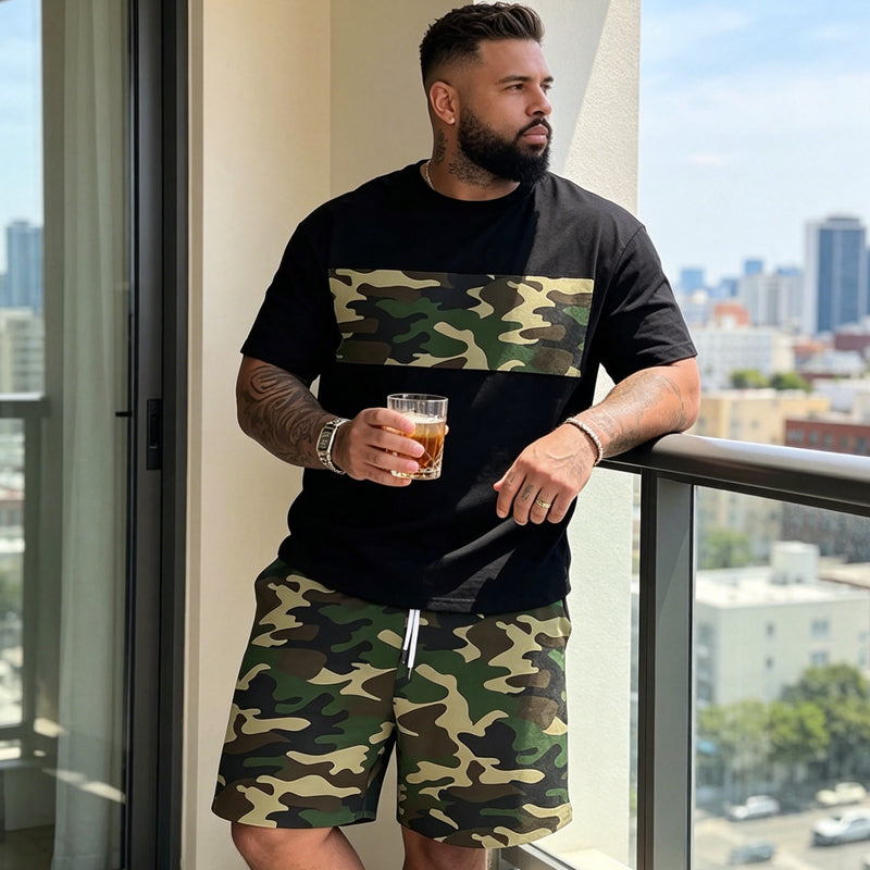 👕 50% DE RÉDUCTION ! 🌿 Ensemble T-shirt & Short imprimé camouflage pour hommes – Tissu en coton mélangé, coupe confortable et parfait pour l’extérieur, le sport ou les journées d’été décontractées 🩳
