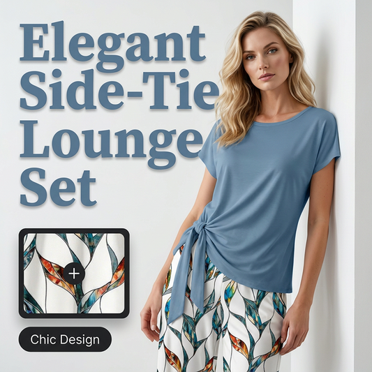 ⏰✨ PROMO FLASH 50% ! Ensemble Femme 2 Pièces – Haut à Nouer Côté & Pantalon Motif Botanique, Tissu Doux & Respirant, Style Chic Décontracté pour Maison & Sorties 🌿