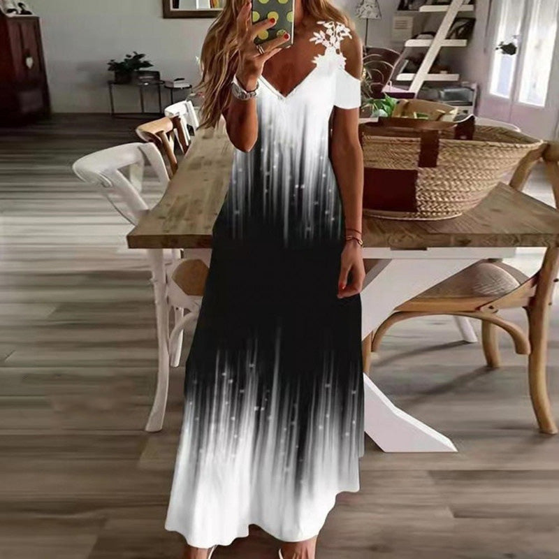 👗✨Robe longue à fleurs pour femme, col en V et épaules dénudées