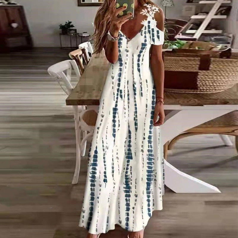 👗✨Robe longue à fleurs pour femme, col en V et épaules dénudées