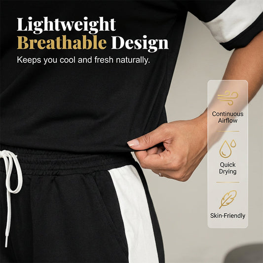 Ensemble femme confortable – haut et pantalon à taille élastique avec cordon