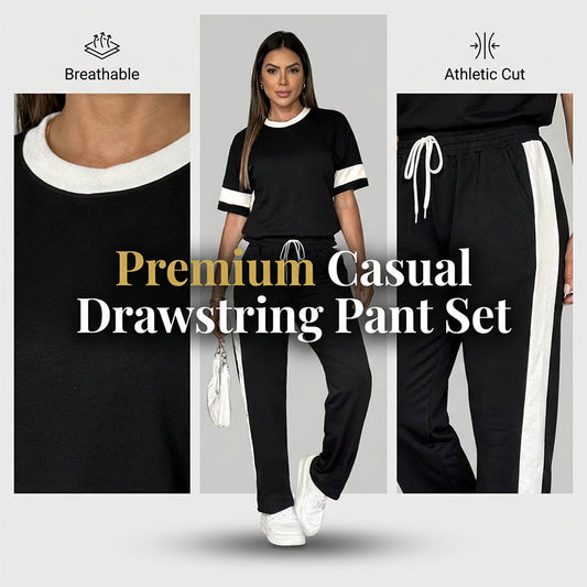 Ensemble femme confortable – haut et pantalon à taille élastique avec cordon