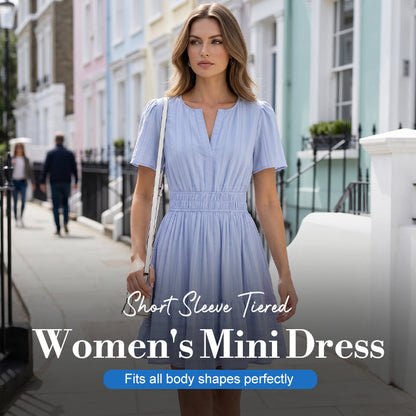 🥳SOLDES 2026🥳Mini-robe à manches courtes et à volants pour femme