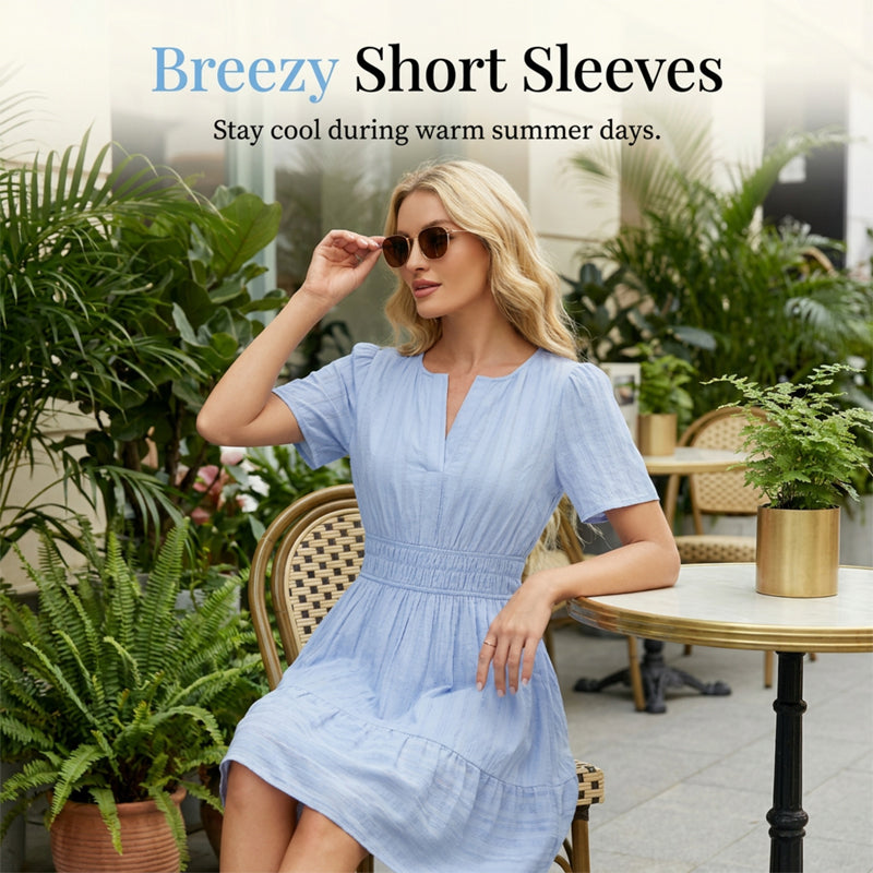 🥳SOLDES 2026🥳Mini-robe à manches courtes et à volants pour femme