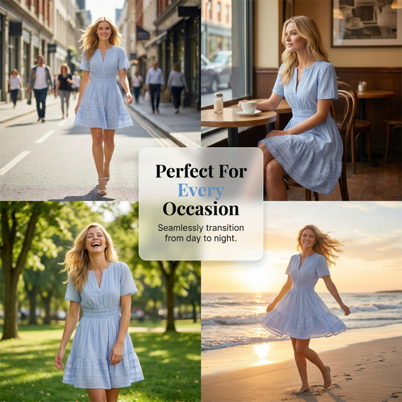 🥳SOLDES 2026🥳Mini-robe à manches courtes et à volants pour femme