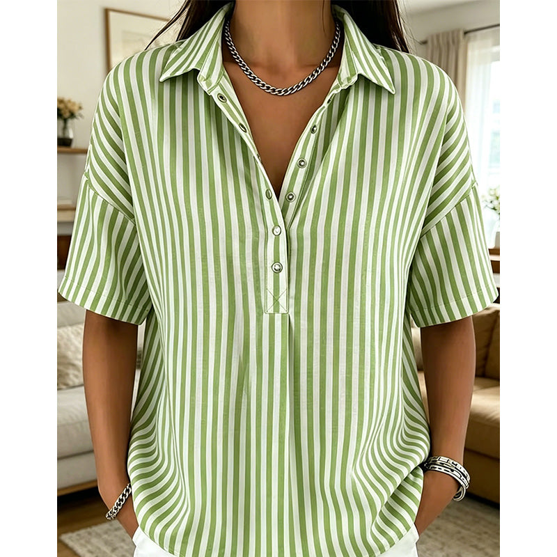 📢📢Dernier jour -50% de réduction !!⏰Chemise décontractée à rayures à manches courtes pour femmes