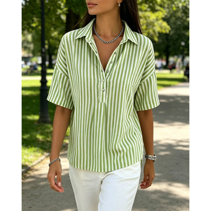 📢📢Dernier jour -50% de réduction !!⏰Chemise décontractée à rayures à manches courtes pour femmes