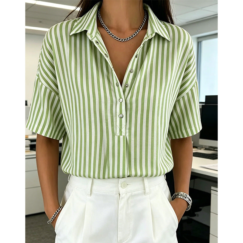 📢📢Dernier jour -50% de réduction !!⏰Chemise décontractée à rayures à manches courtes pour femmes