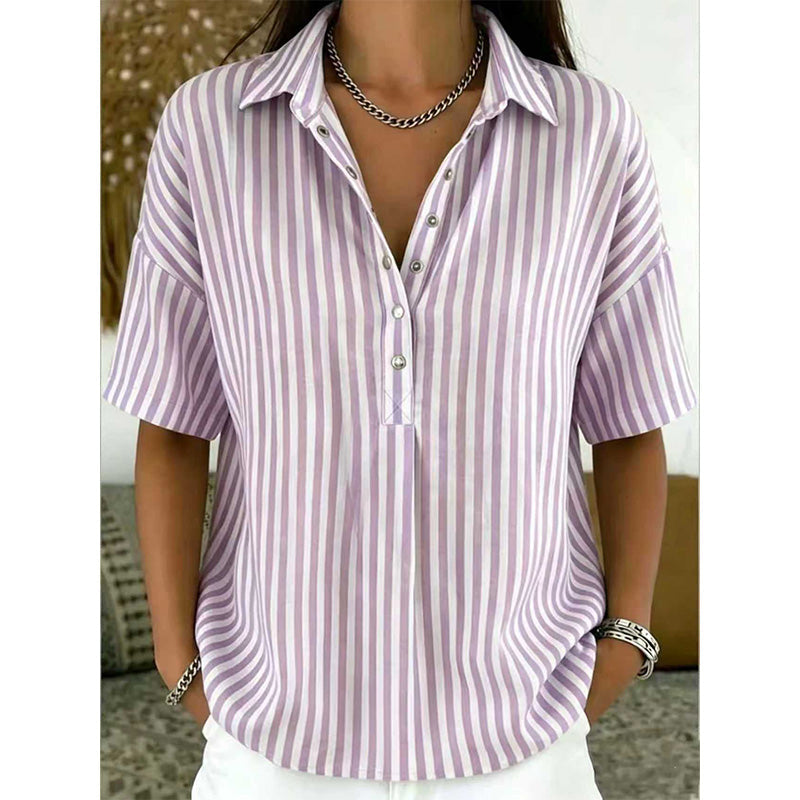 📢📢Dernier jour -50% de réduction !!⏰Chemise décontractée à rayures à manches courtes pour femmes