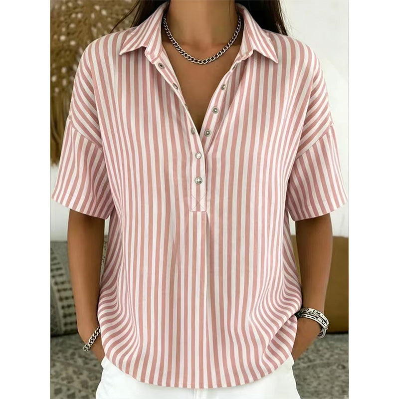📢📢Dernier jour -50% de réduction !!⏰Chemise décontractée à rayures à manches courtes pour femmes
