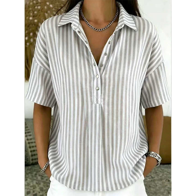 📢📢Dernier jour -50% de réduction !!⏰Chemise décontractée à rayures à manches courtes pour femmes