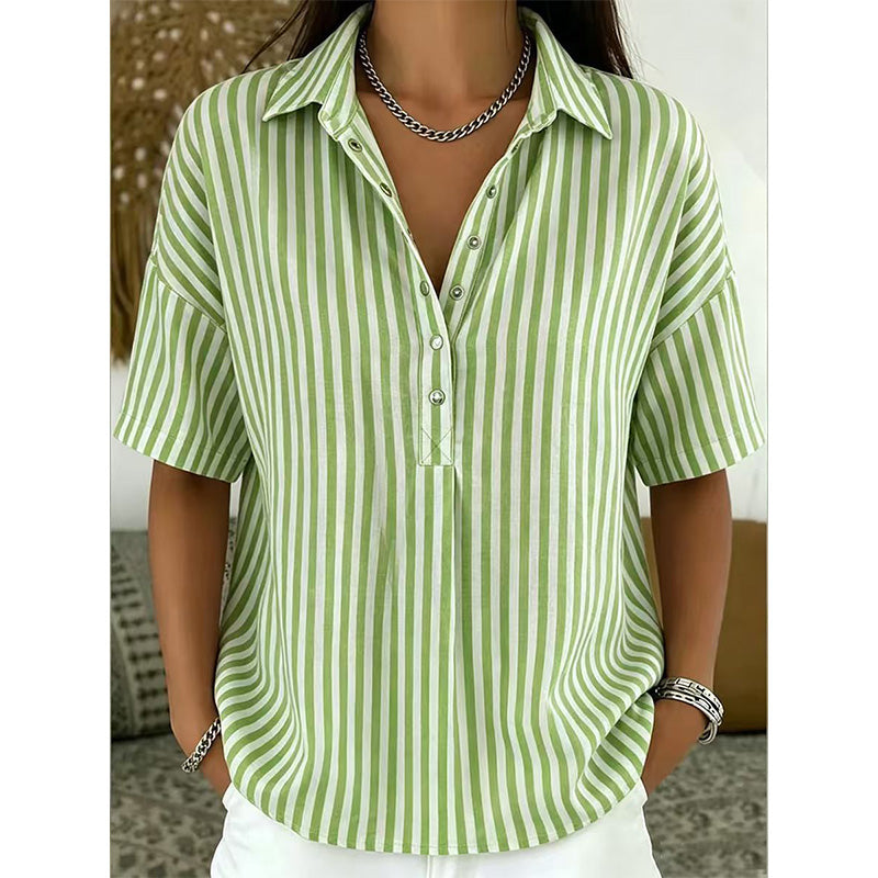 📢📢Dernier jour -50% de réduction !!⏰Chemise décontractée à rayures à manches courtes pour femmes