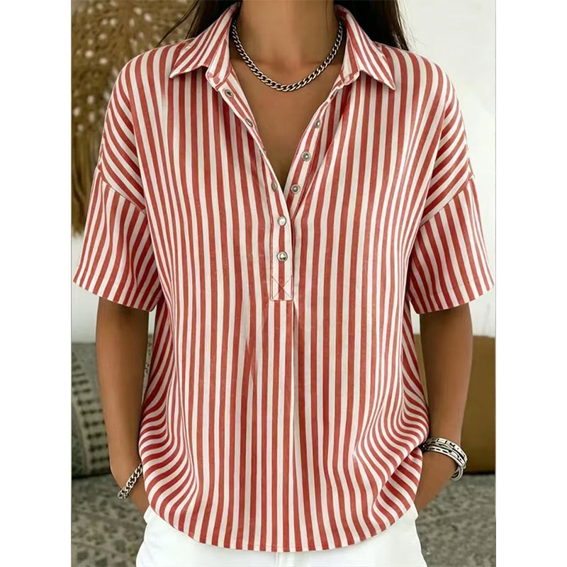 📢📢Dernier jour -50% de réduction !!⏰Chemise décontractée à rayures à manches courtes pour femmes
