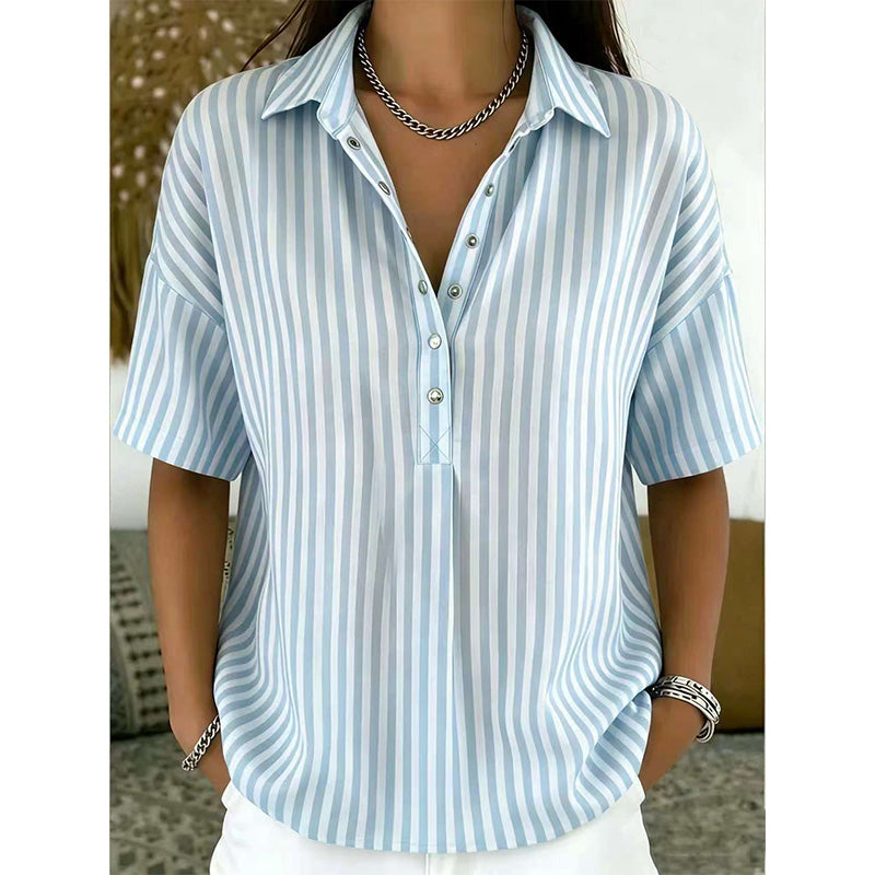 📢📢Dernier jour -50% de réduction !!⏰Chemise décontractée à rayures à manches courtes pour femmes