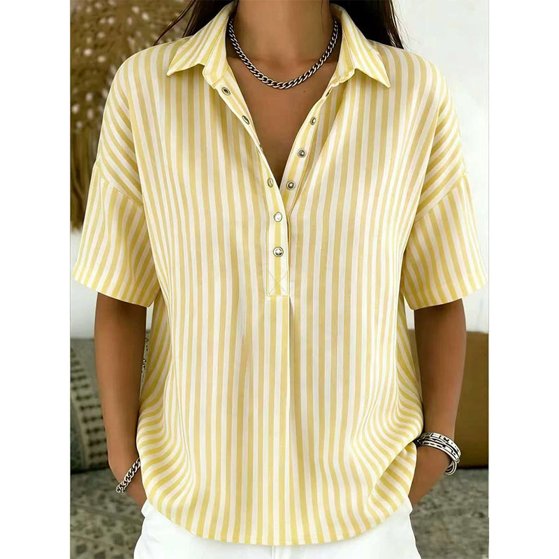 📢📢Dernier jour -50% de réduction !!⏰Chemise décontractée à rayures à manches courtes pour femmes