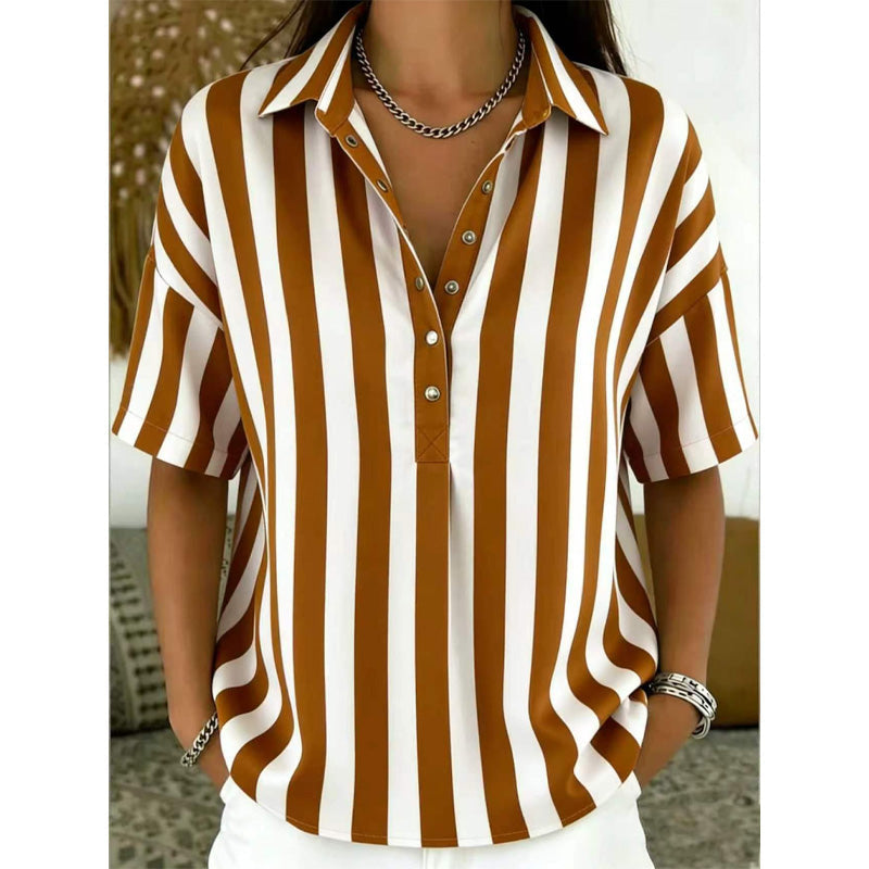 📢📢Dernier jour -50% de réduction !!⏰Chemise décontractée à rayures à manches courtes pour femmes