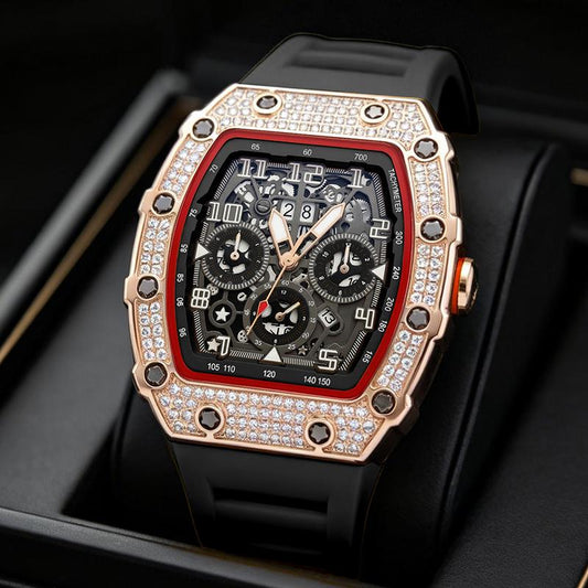 ⌚ Édition limitée – 50 % de réduction ! ✨ Montre de luxe pour homme, forme tonneau, ornée de strass