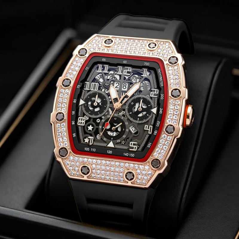 ⌚ Édition limitée – 50 % de réduction ! ✨ Montre de luxe pour homme, forme tonneau, ornée de strass