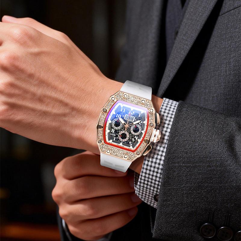 ⌚ Édition limitée – 50 % de réduction ! ✨ Montre de luxe pour homme, forme tonneau, ornée de strass