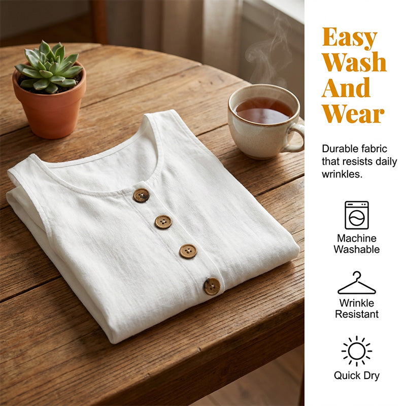 ⏰🔥OFFRE À DURÉE LIMITÉE : 50 % DE RÉDUCTION !🔥Robe sans manches en coton et lin à col rond, couleur unie, pour femme