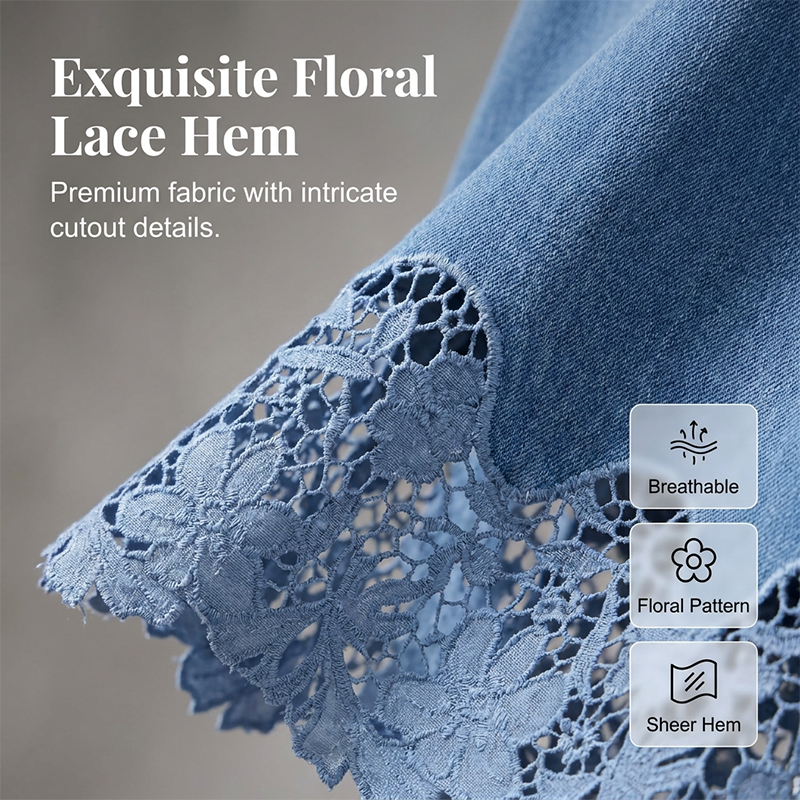 ✨👗Jupe moulante en jean pour femme avec bordure en dentelle ajourée