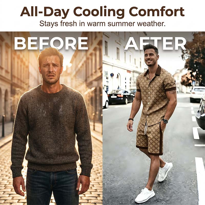 👕 50% DE RÉDUCTION 🌞 Ensemble d’été 2 pièces imprimé pour homme – T-shirt & short assortis – Léger, respirant & coupe décontractée – parfait pour la plage, les vacances ou les journées chaudes 🩳