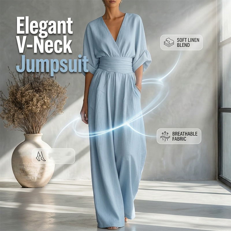 👗 60% DE RÉDUCTION 🌍 Combinaison ample à taille haute & encolure V pour femme – Fluide & légère – Parfaite pour l’été, les voyages ou un look décontracté chic – coupe flatteuse et confortable ✨