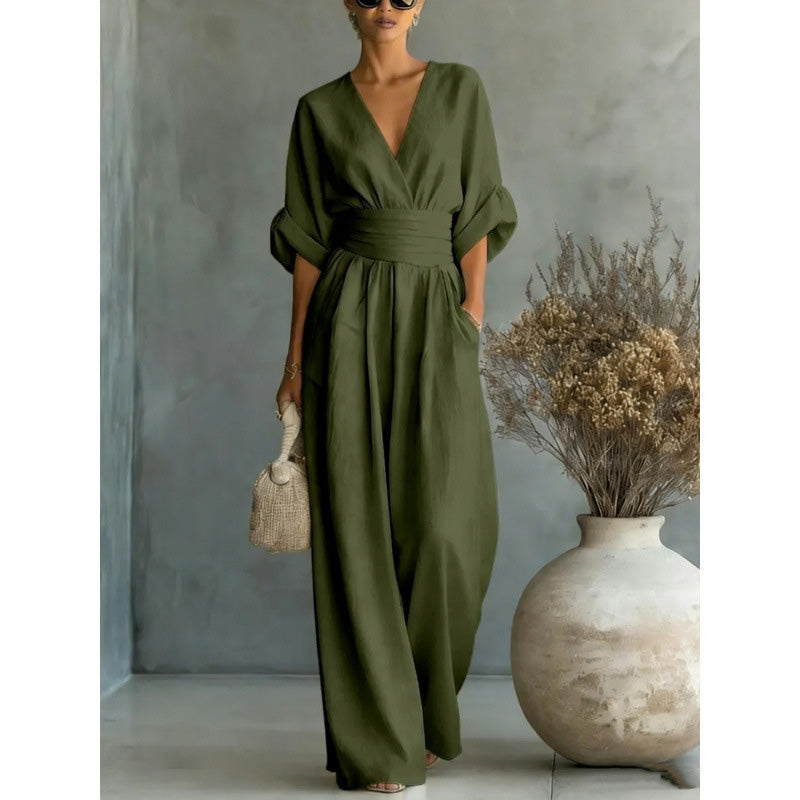 👗 60% DE RÉDUCTION 🌍 Combinaison ample à taille haute & encolure V pour femme – Fluide & légère – Parfaite pour l’été, les voyages ou un look décontracté chic – coupe flatteuse et confortable ✨