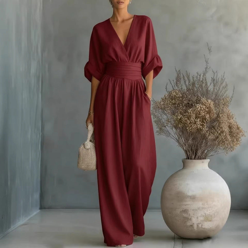 👗 60% DE RÉDUCTION 🌍 Combinaison ample à taille haute & encolure V pour femme – Fluide & légère – Parfaite pour l’été, les voyages ou un look décontracté chic – coupe flatteuse et confortable ✨