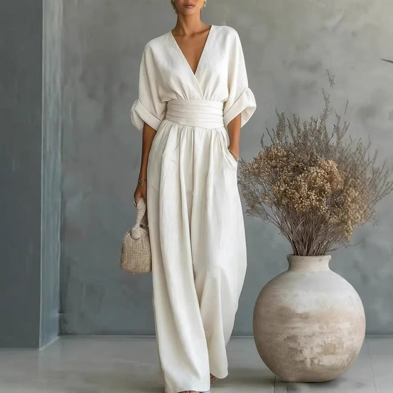 👗 60% DE RÉDUCTION 🌍 Combinaison ample à taille haute & encolure V pour femme – Fluide & légère – Parfaite pour l’été, les voyages ou un look décontracté chic – coupe flatteuse et confortable ✨