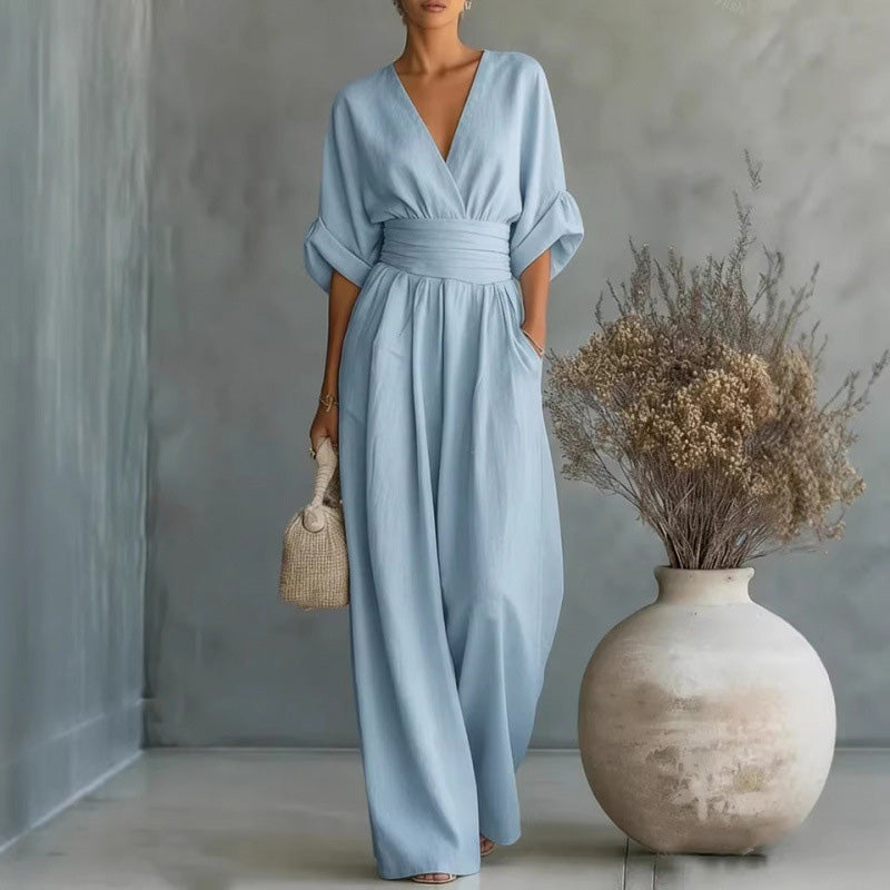 👗 60% DE RÉDUCTION 🌍 Combinaison ample à taille haute & encolure V pour femme – Fluide & légère – Parfaite pour l’été, les voyages ou un look décontracté chic – coupe flatteuse et confortable ✨