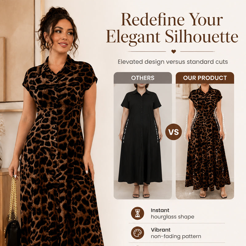Robe élégante à revers imprimée léopard pour femme