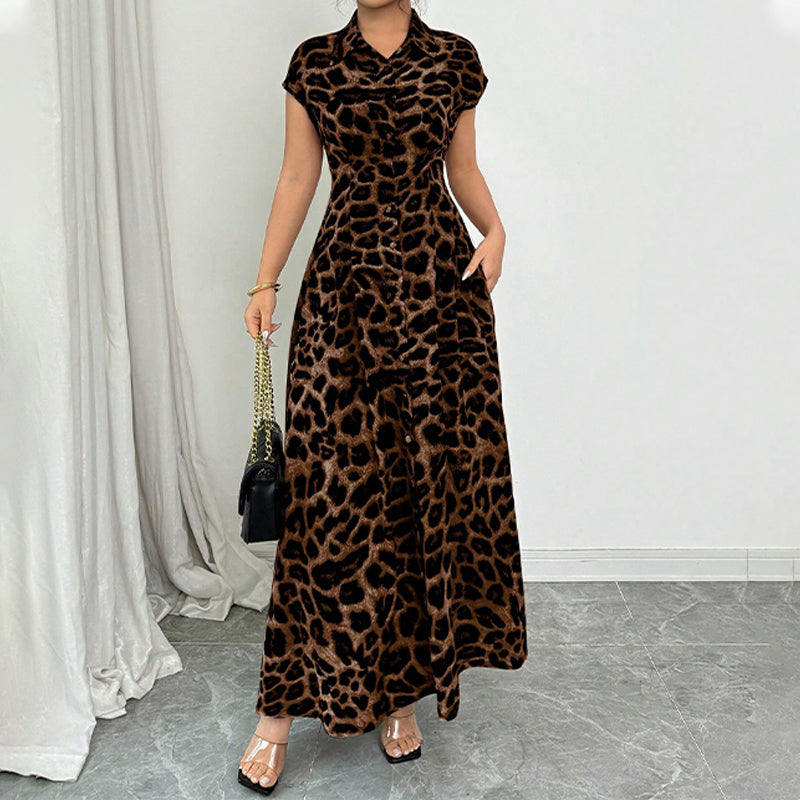 Robe élégante à revers imprimée léopard pour femme
