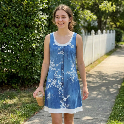 🔥 50 % DE RÉDUCTION 👗 Robe deux pièces à imprimé denim (imitation) ✨ Look superposé tendance, coupe élégante et confort tout au long de la journée 💙