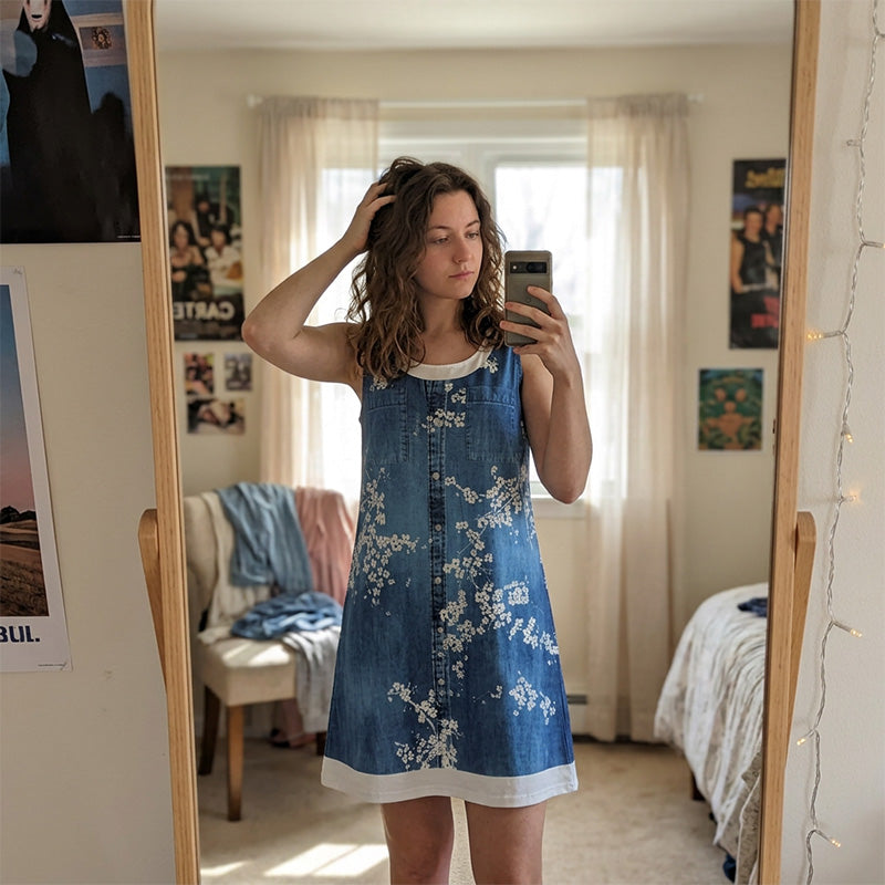 🔥 50 % DE RÉDUCTION 👗 Robe deux pièces à imprimé denim (imitation) ✨ Look superposé tendance, coupe élégante et confort tout au long de la journée 💙