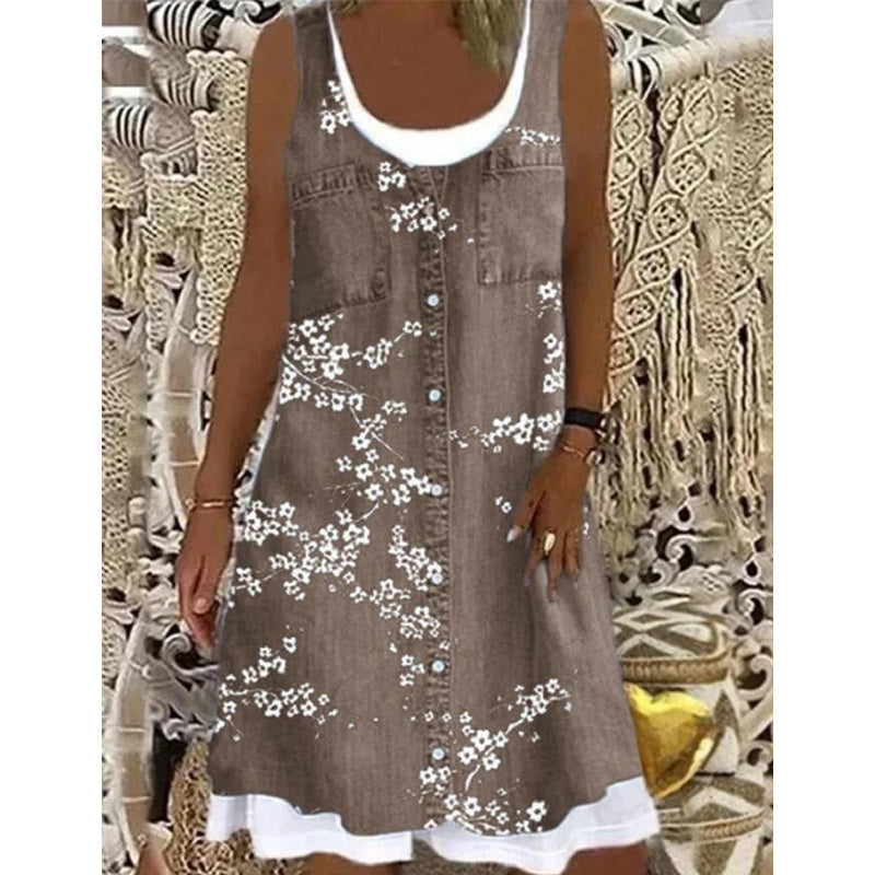 🔥 50 % DE RÉDUCTION 👗 Robe deux pièces à imprimé denim (imitation) ✨ Look superposé tendance, coupe élégante et confort tout au long de la journée 💙