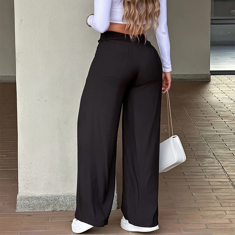 Pantalon Taille Haute Jambe Droite – Couture frontale, élastique dos & coupe flatteuse – Parfait pour un look élégant au quotidien 🌿